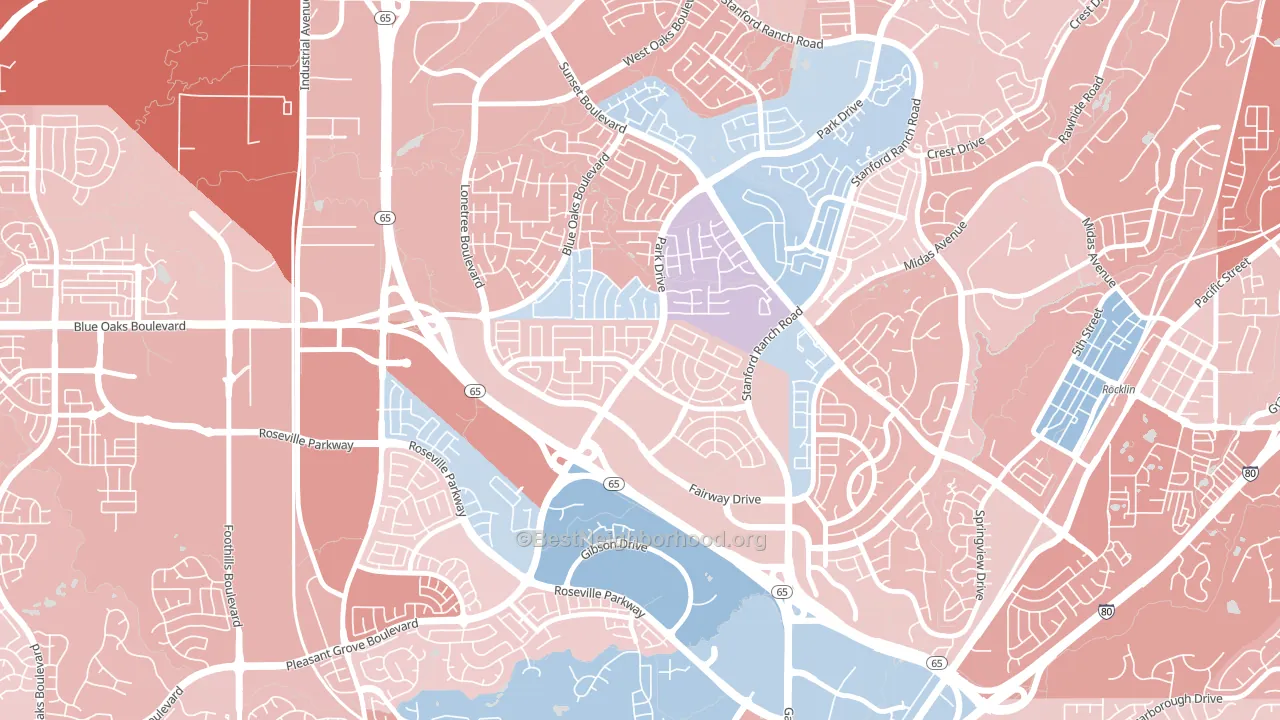 Stanford, Roseville, CA block-group political-lean map