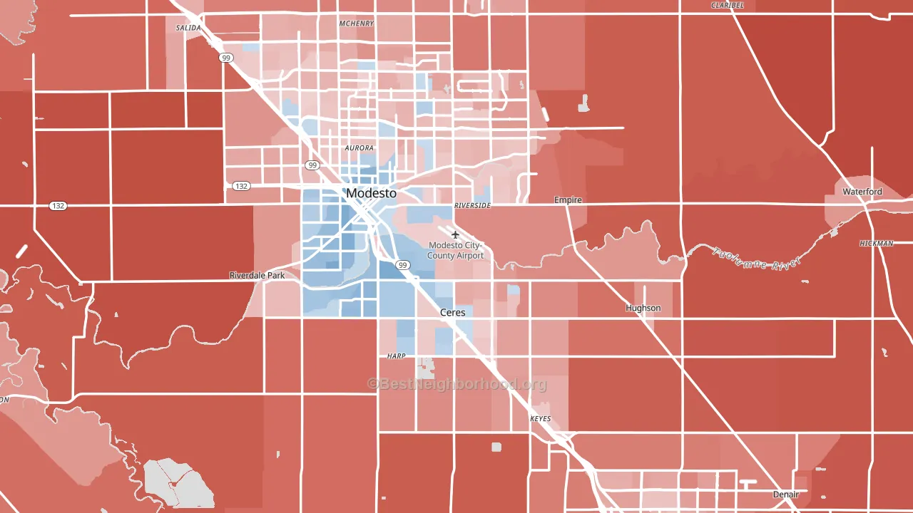 Stanislaus County, CA block-group political-lean map
