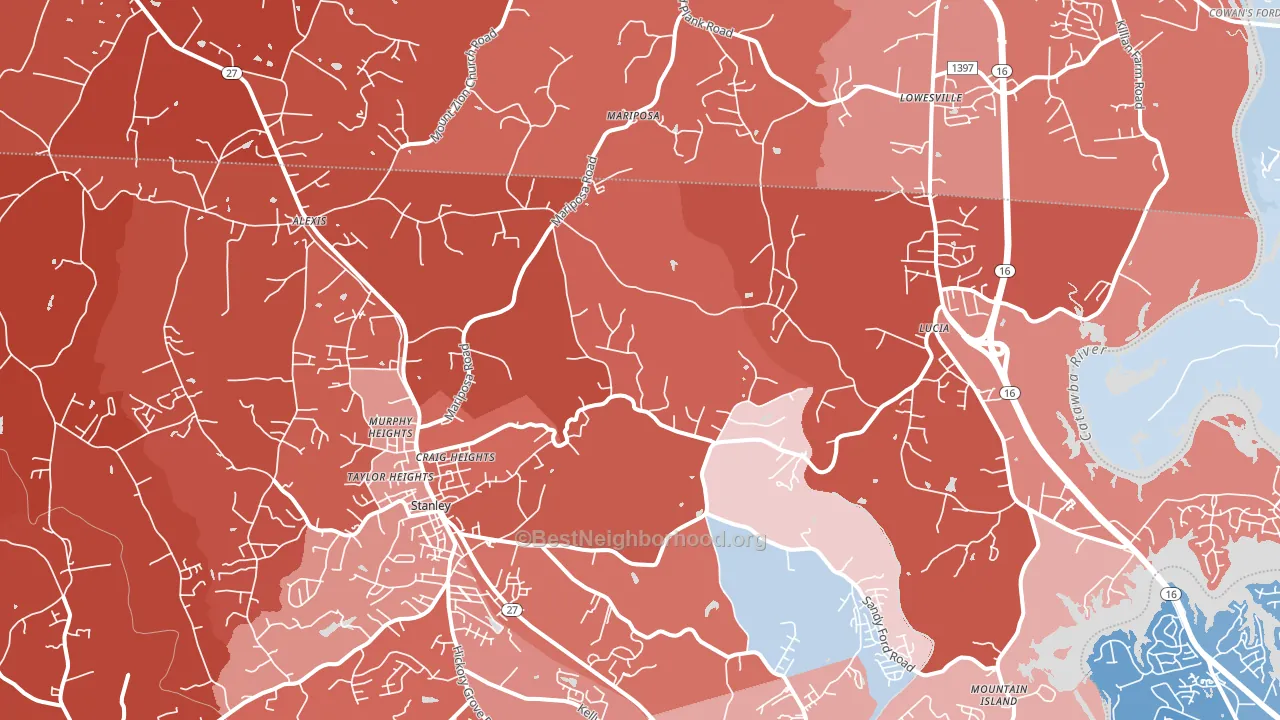 Stanley, NC block-group political-lean map