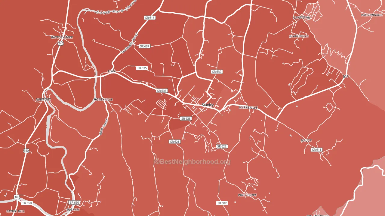 Stanley, VA block-group political-lean map