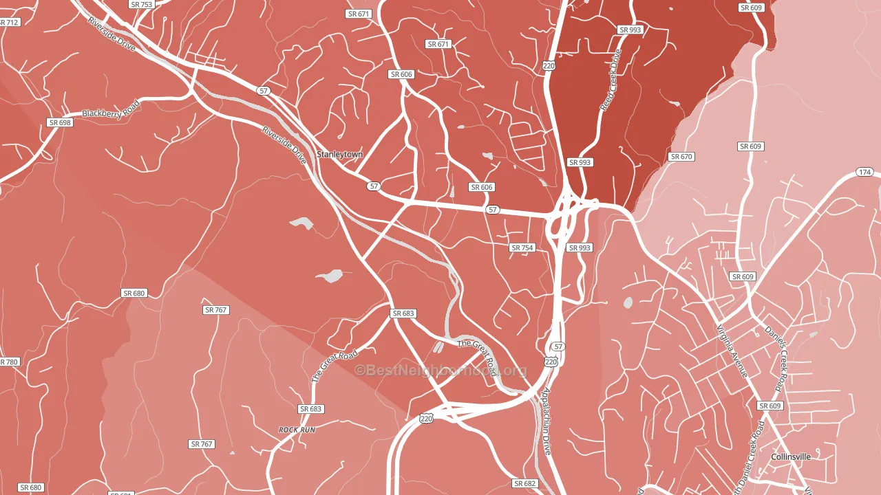 Stanleytown, VA block-group political-lean map