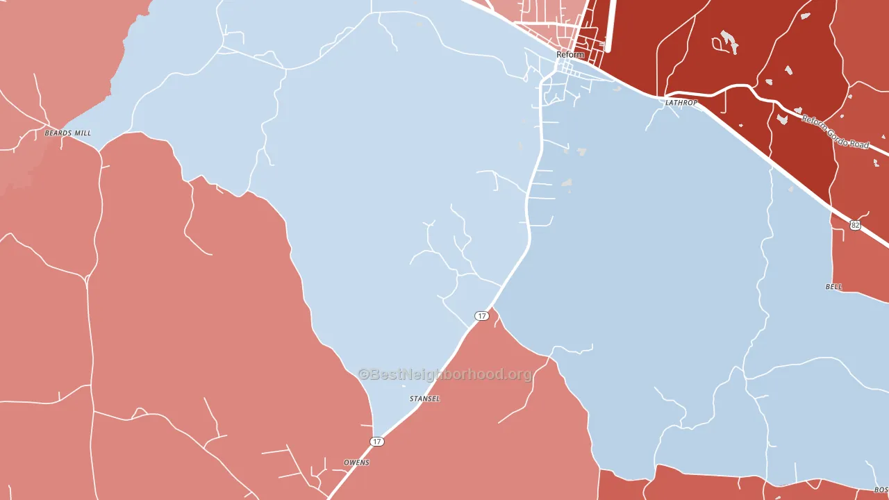Stansel, AL block-group political-lean map