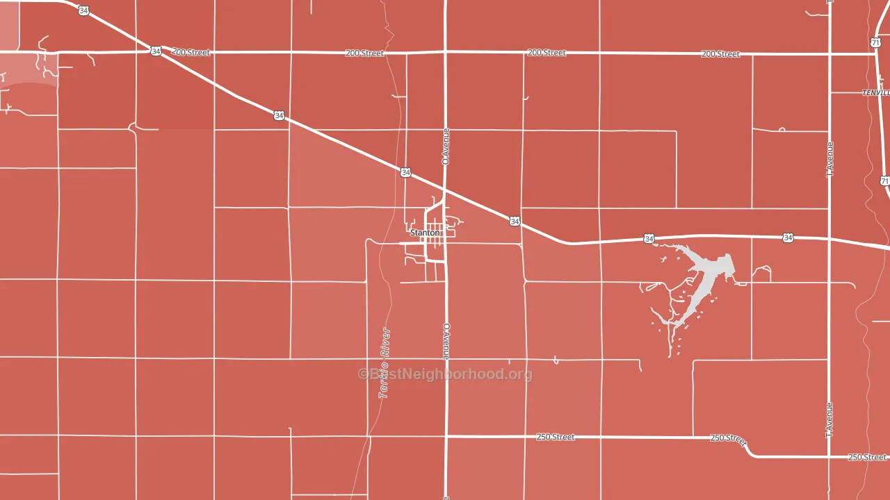 Stanton, IA block-group political-lean map