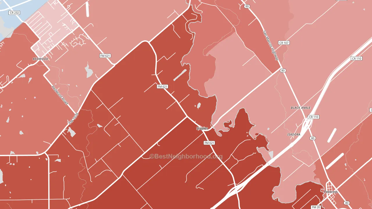 Staples, TX block-group political-lean map