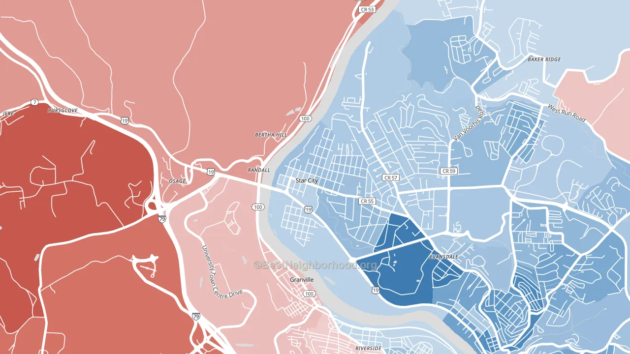 Star City, WV block-group political-lean map
