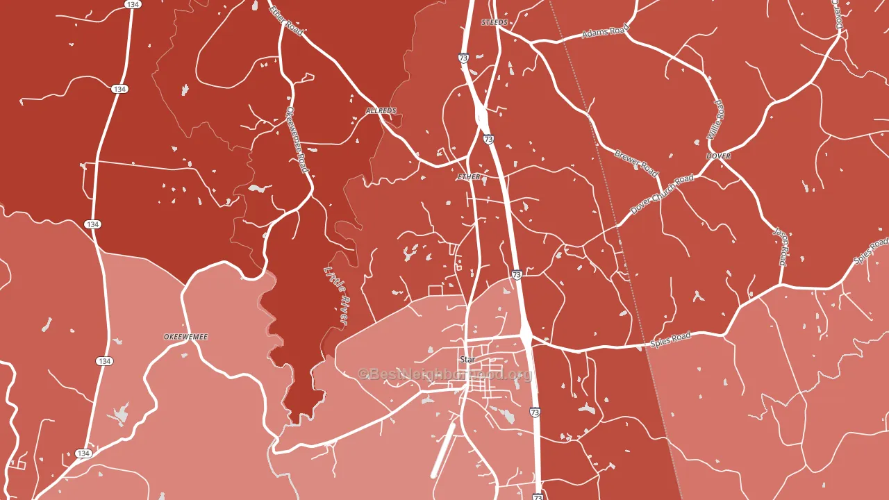 Star, NC block-group political-lean map