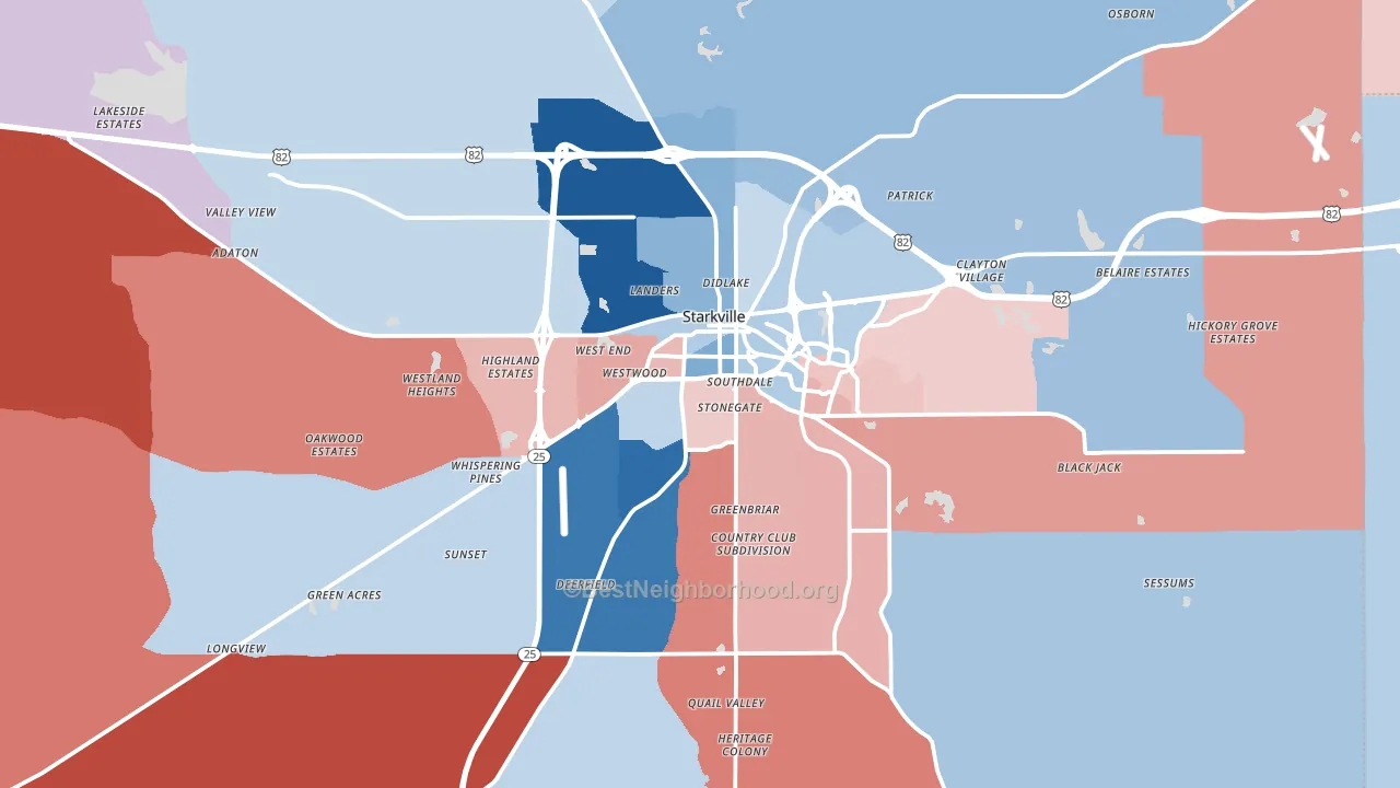 Starkville, MS block-group political-lean map