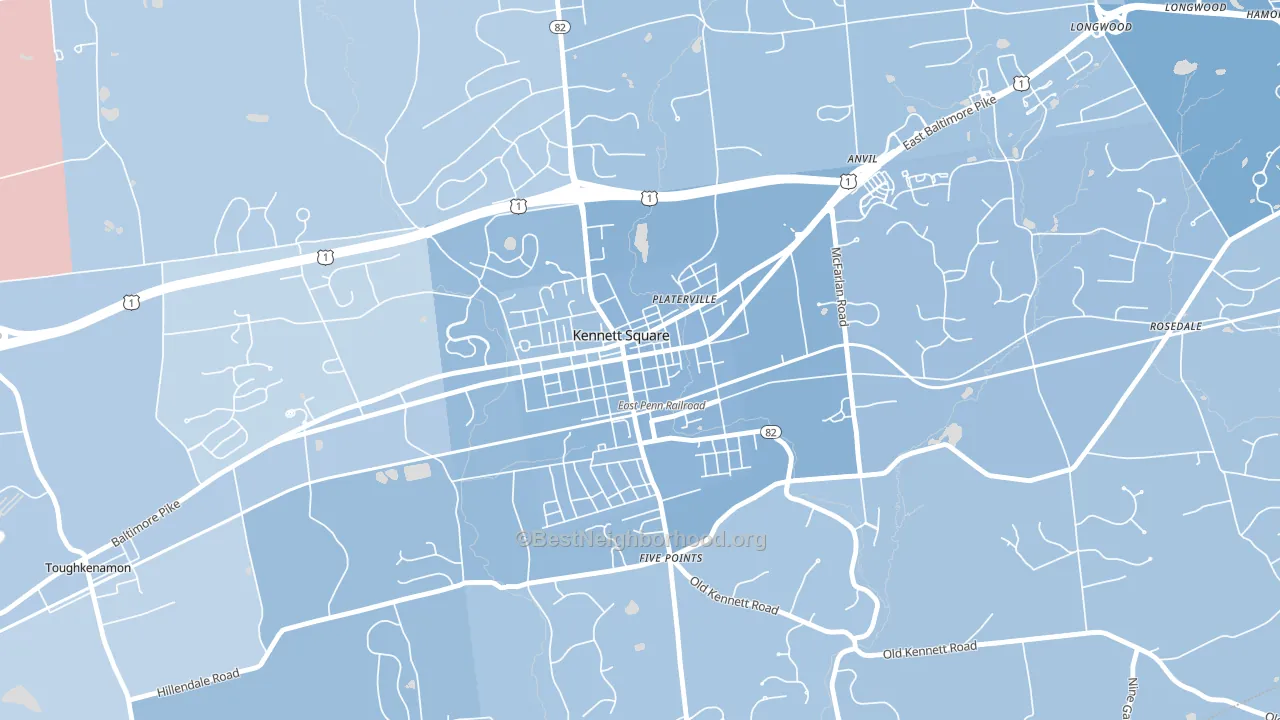 State and Cypress, Kennett Square, PA block-group political-lean map