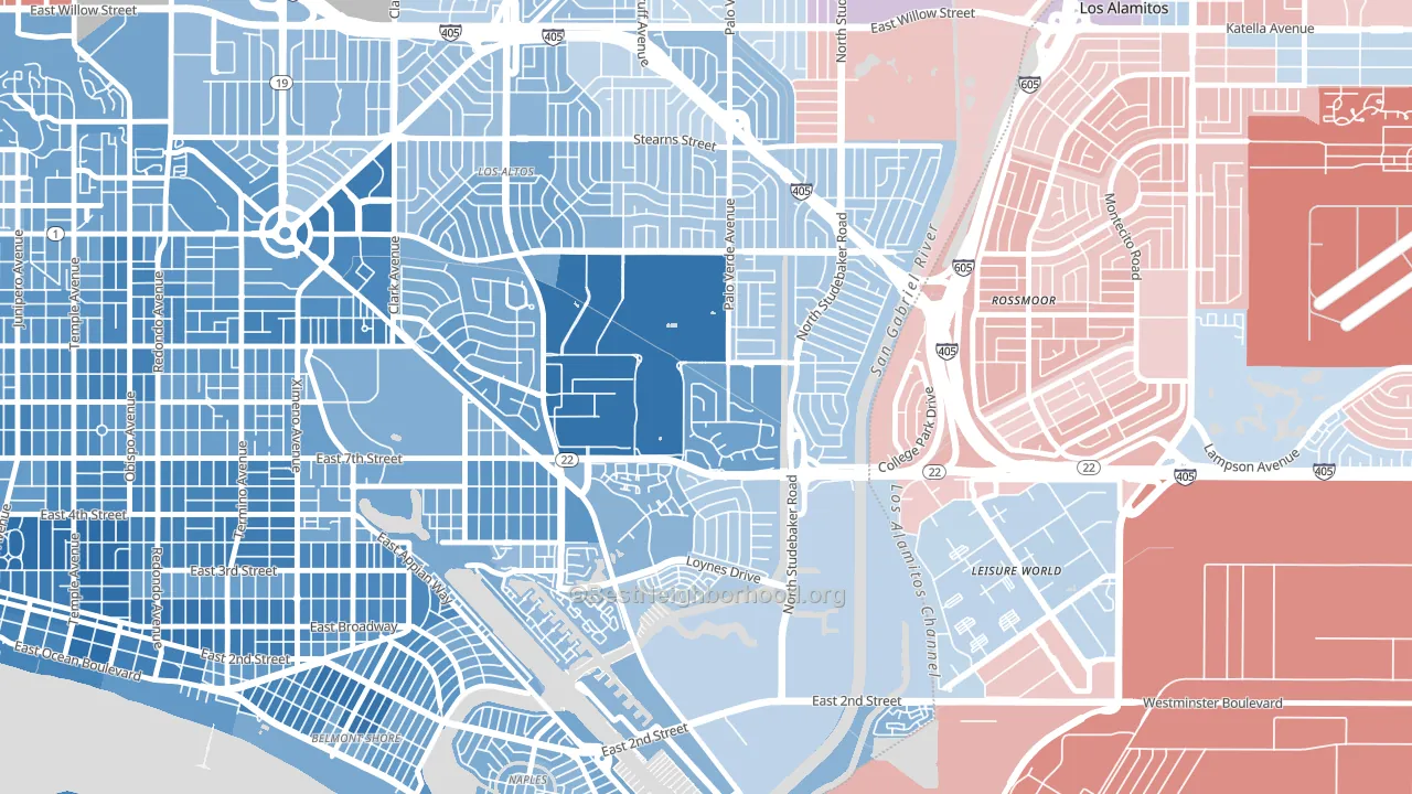 State College Area, Long Beach, CA block-group political-lean map