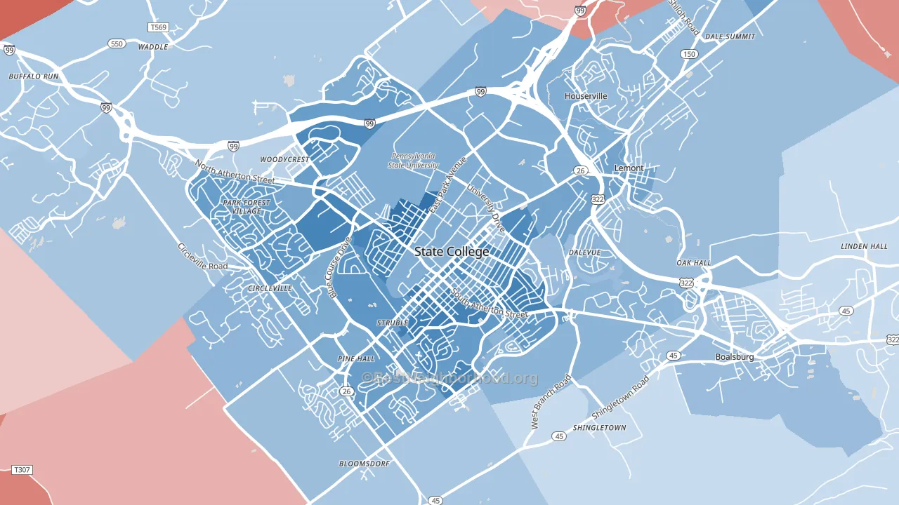State College, PA block-group political-lean map