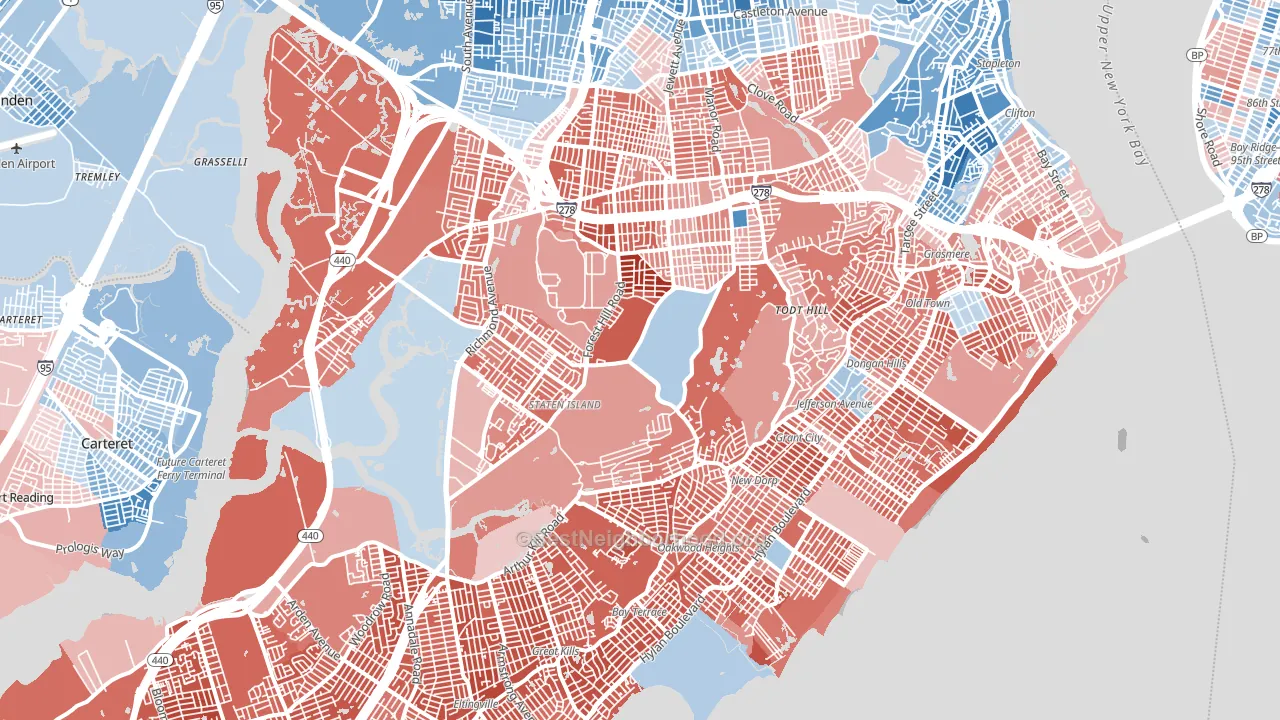 Staten Island, NY block-group political-lean map