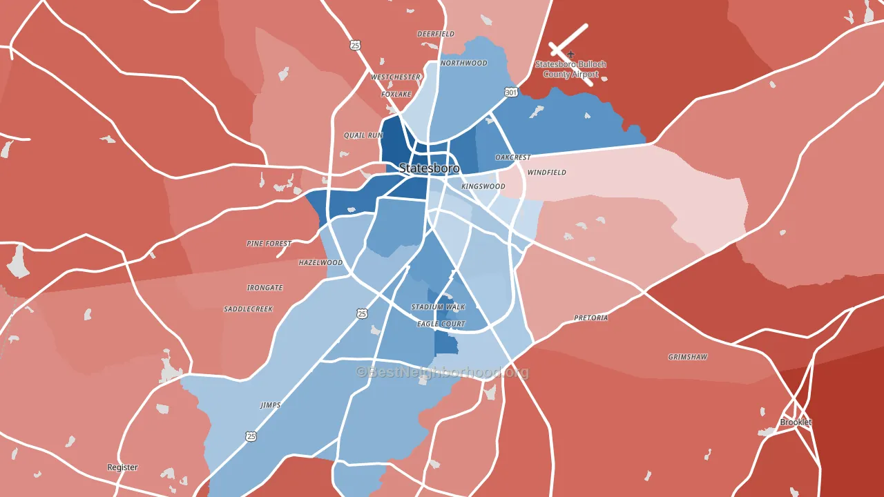 Statesboro, GA block-group political-lean map