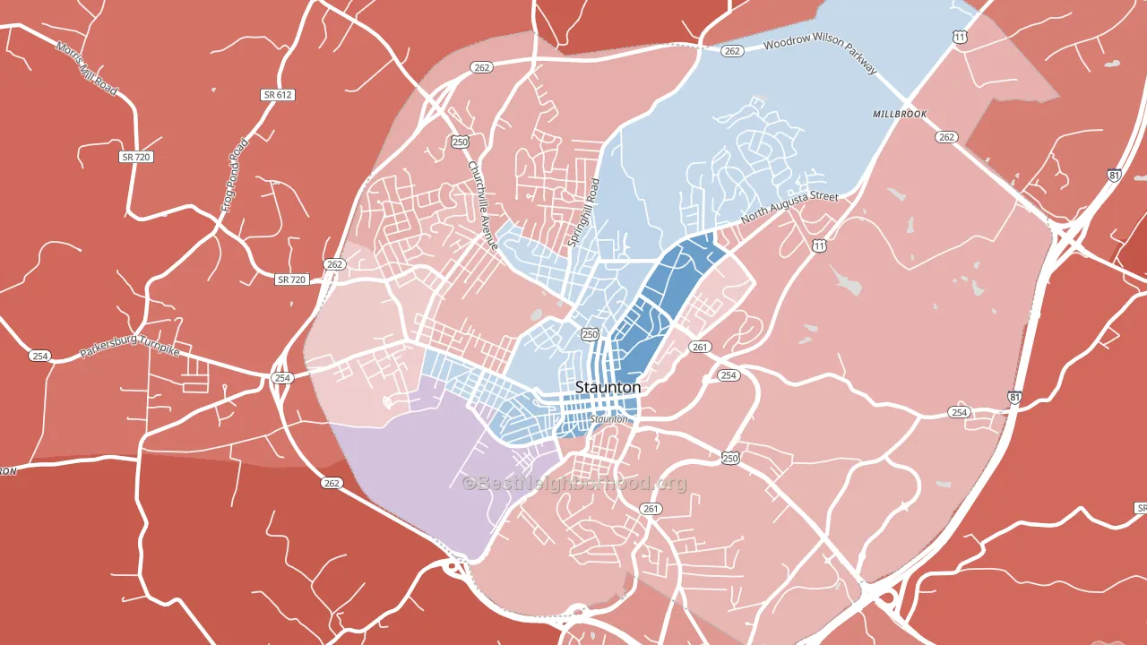 Staunton City, VA block-group political-lean map