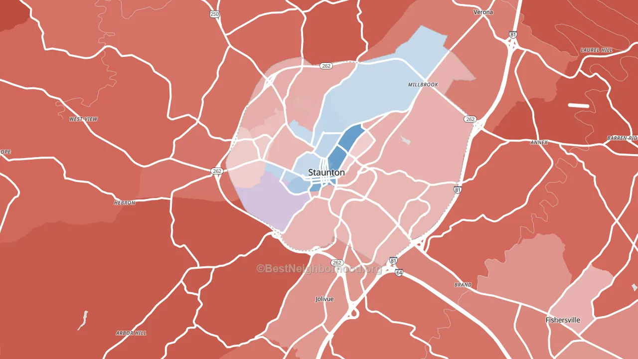 Staunton, VA block-group political-lean map