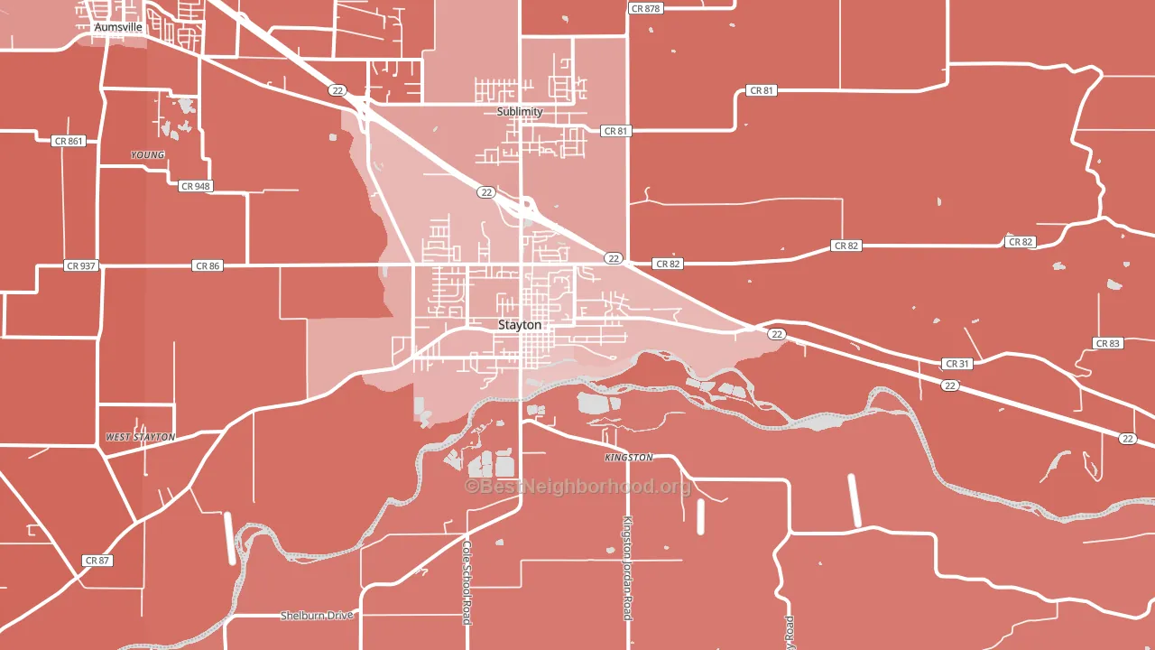 Stayton, OR block-group political-lean map