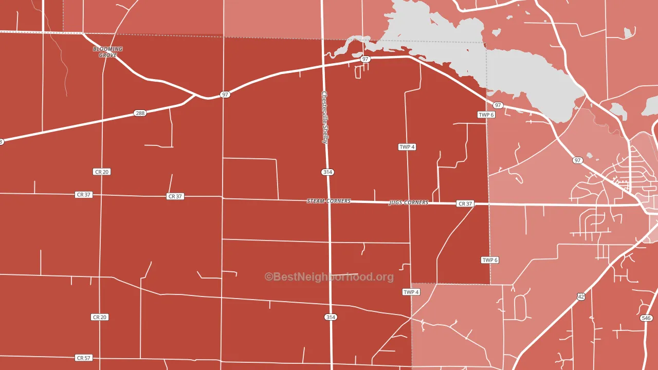 Steam Corners, OH block-group political-lean map