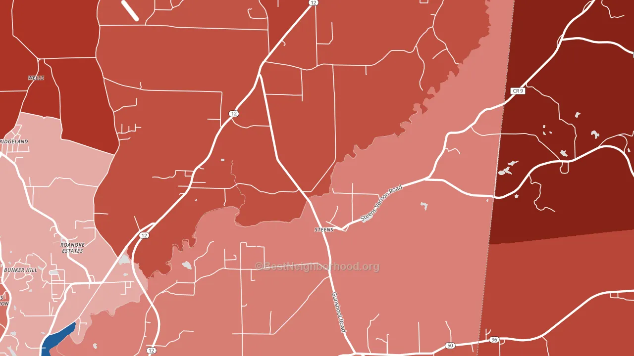 Steens, MS block-group political-lean map