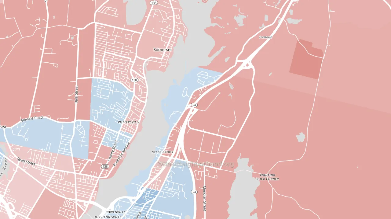 Steep Brook, Fall River, MA block-group political-lean map