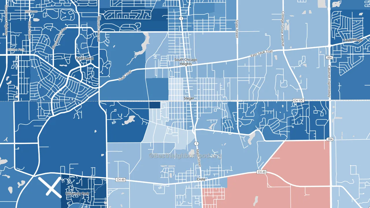 Steger, IL block-group political-lean map