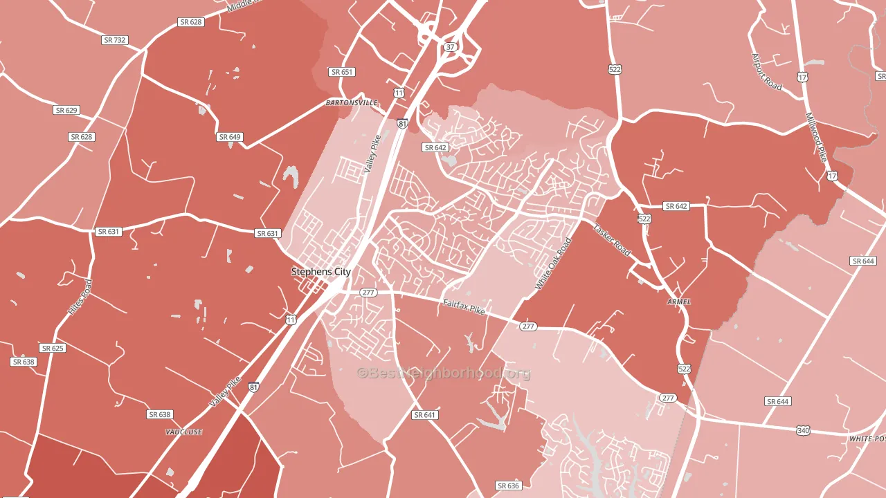 Stephens City, VA block-group political-lean map