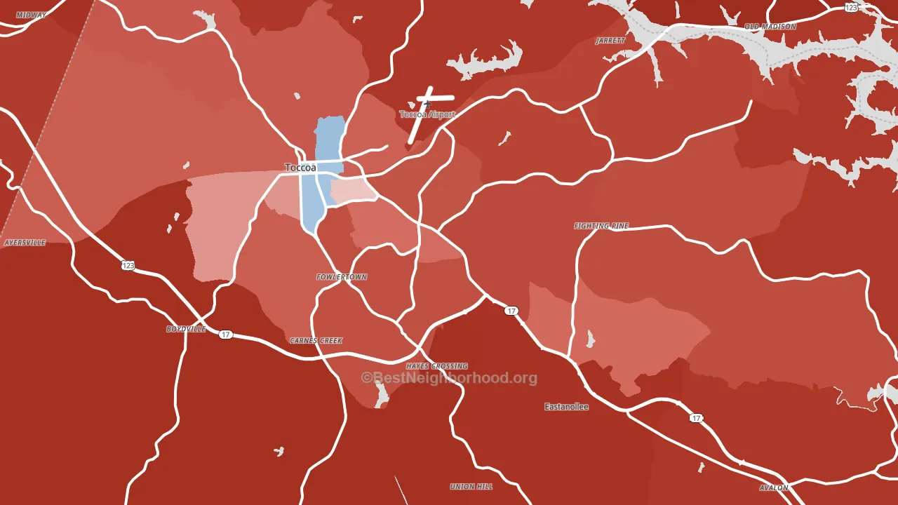 Stephens County, GA block-group political-lean map