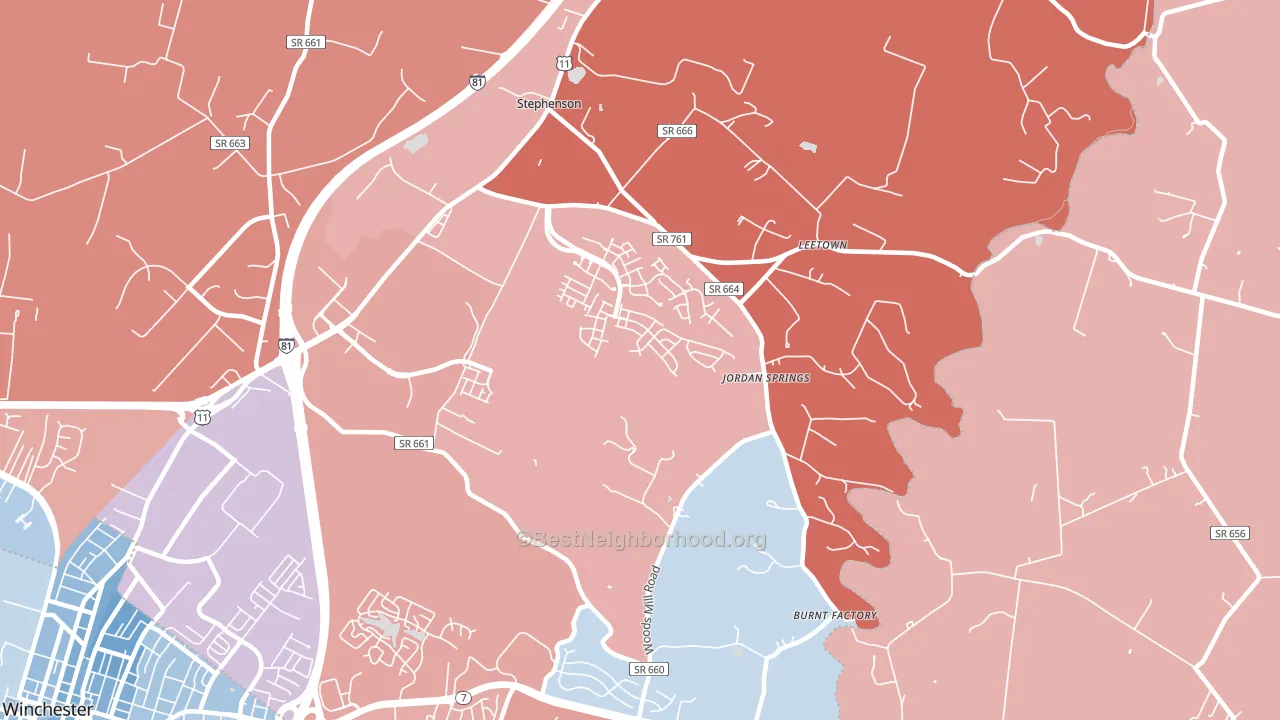 Stephenson, VA block-group political-lean map