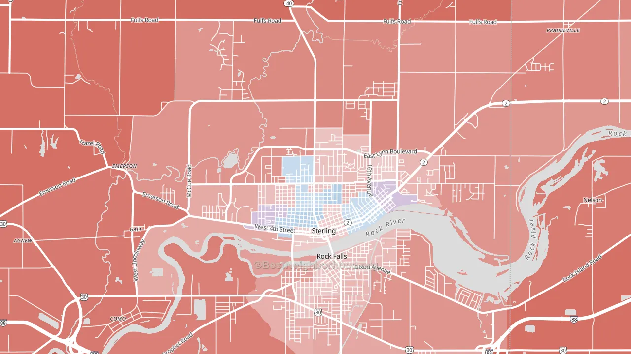 Sterling, IL block-group political-lean map