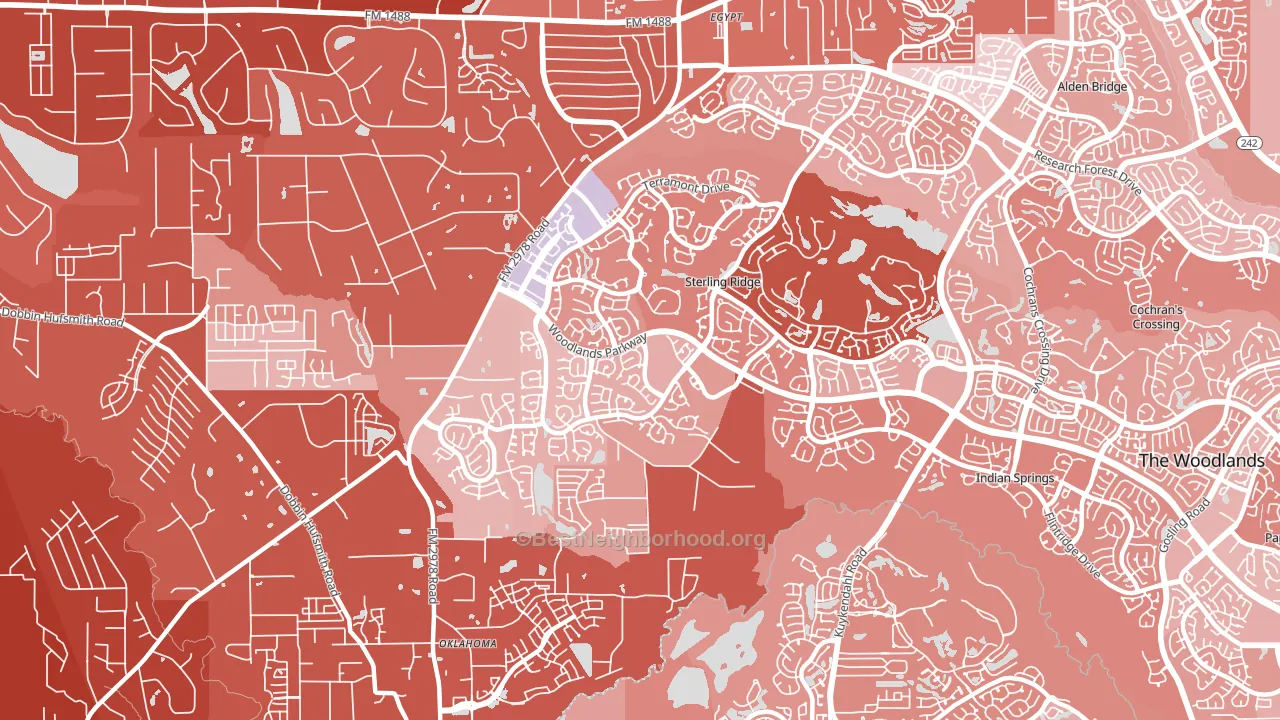 Sterling Ridge, The Woodlands, TX block-group political-lean map