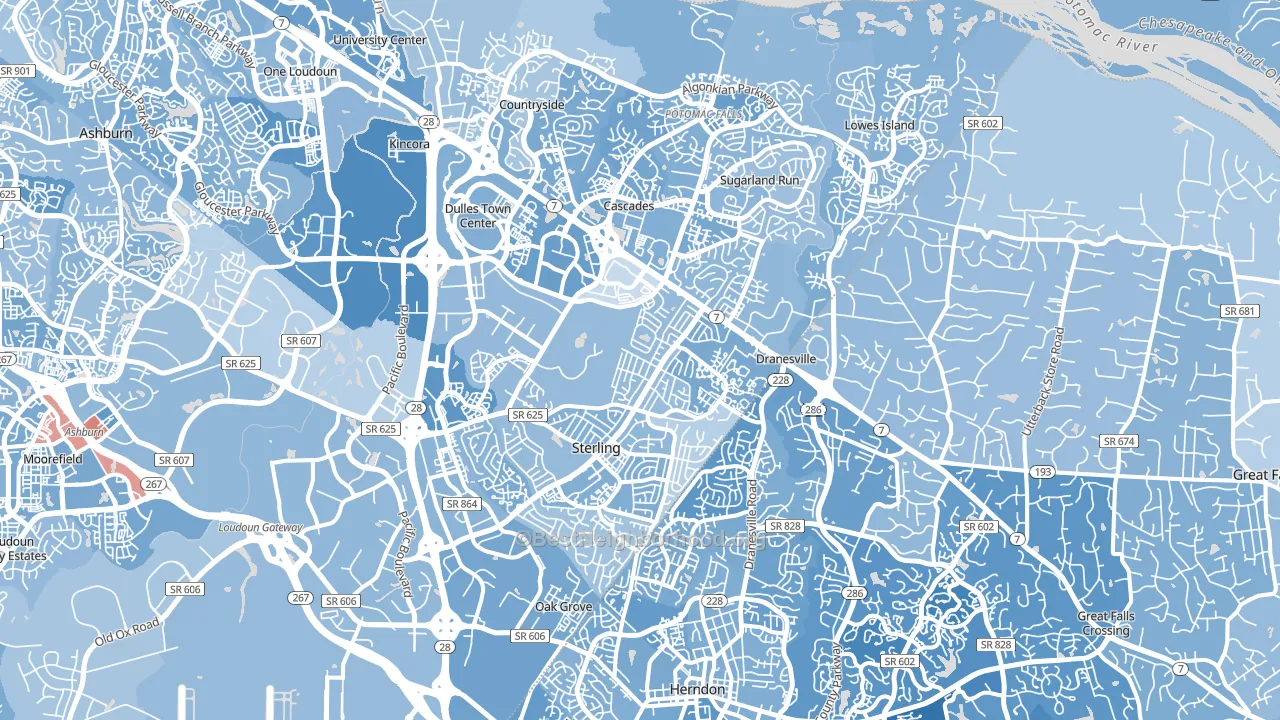 Sterling, VA block-group political-lean map