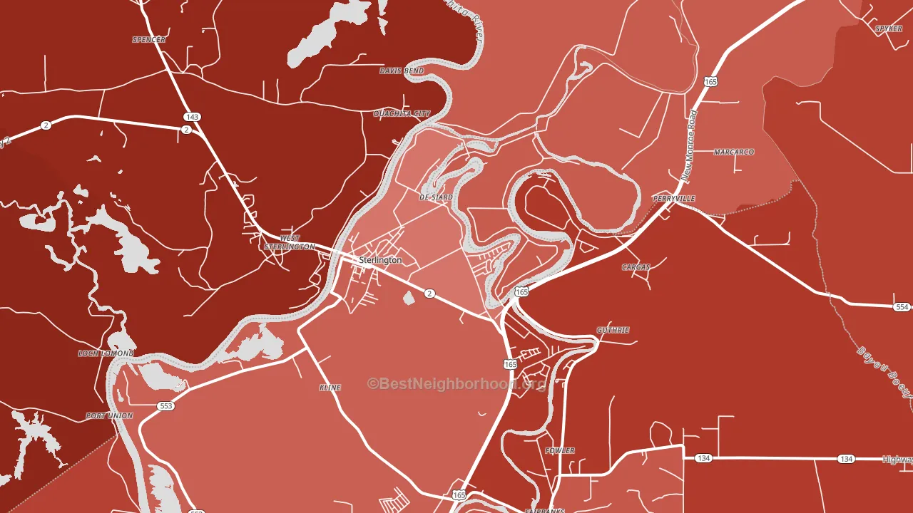 Sterlington, LA block-group political-lean map