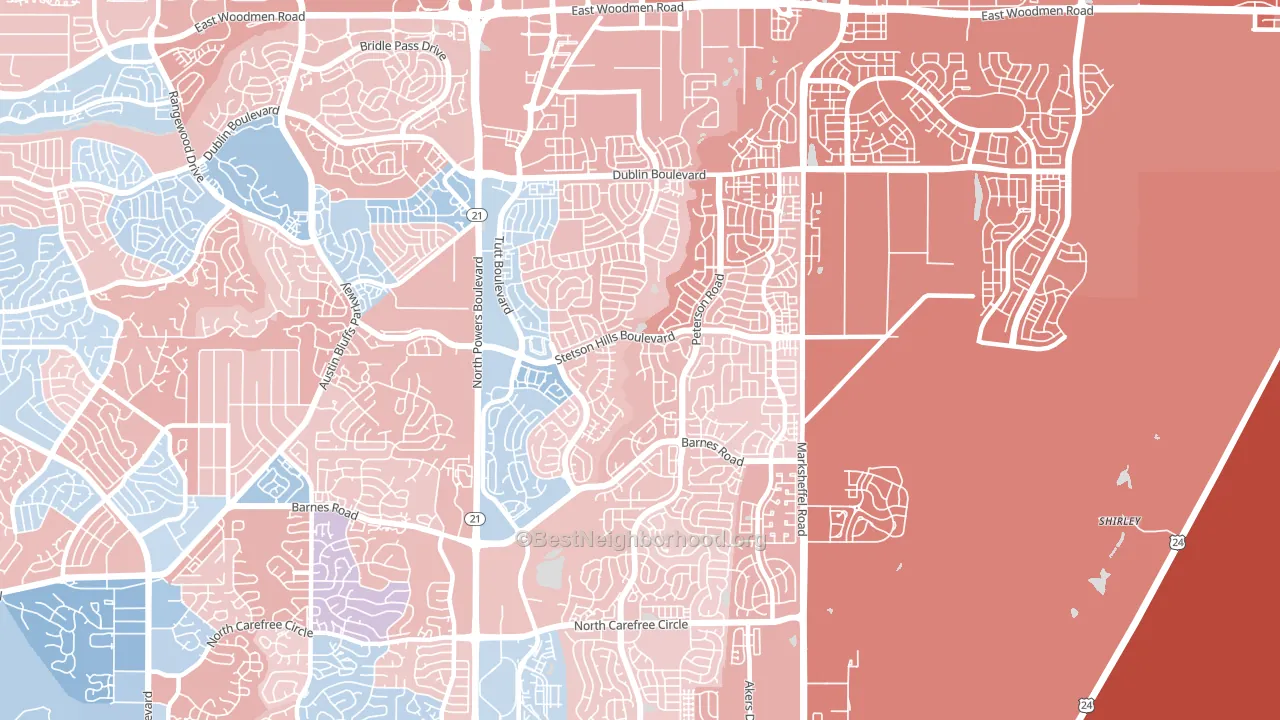 Stetson Hills, Colorado Springs, CO block-group political-lean map