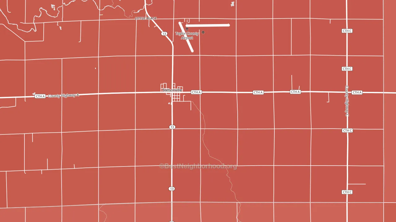 Stetsonville, WI block-group political-lean map