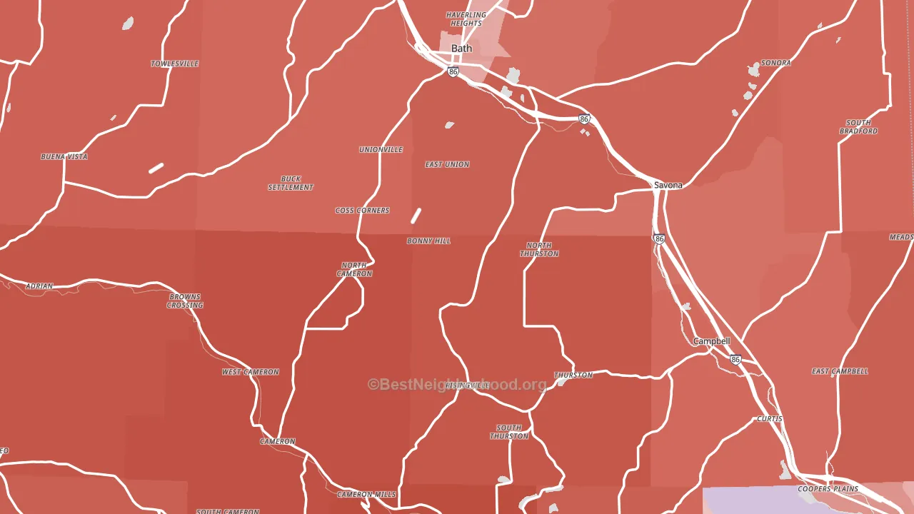 Steuben County, NY block-group political-lean map
