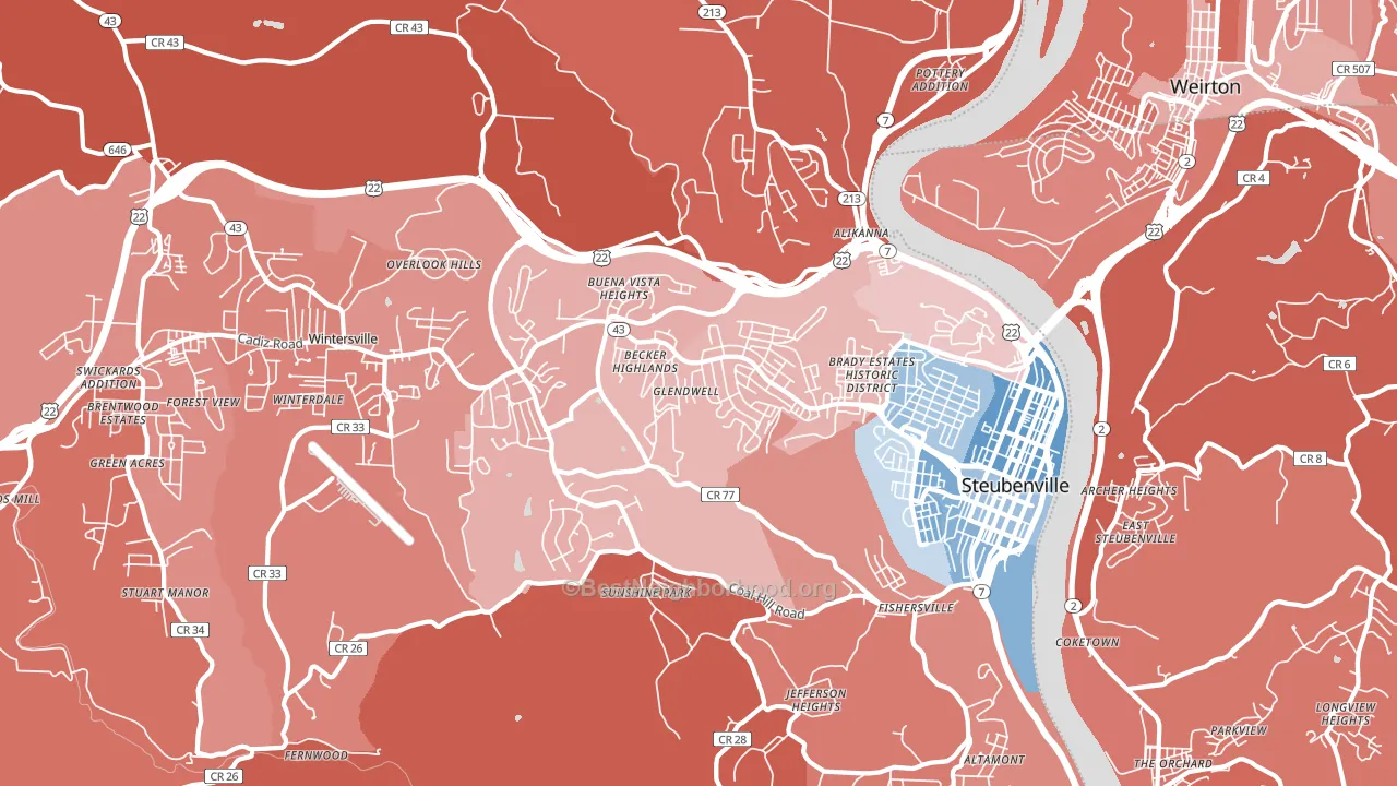 Steubenville, OH block-group political-lean map