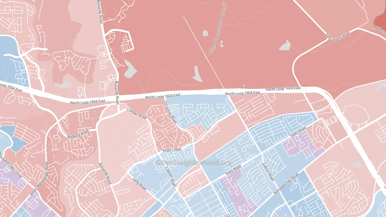 Steubing Ranch, San Antonio, TX block-group political-lean map