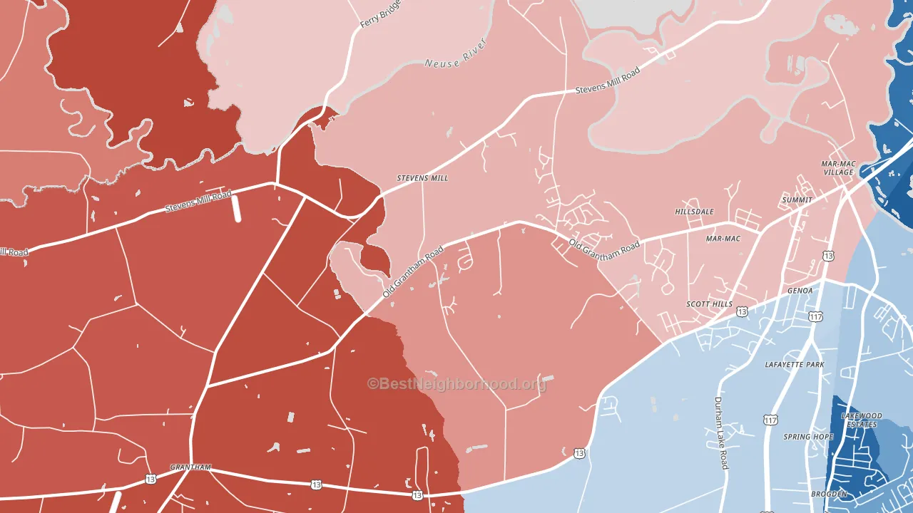 Stevens Mill, NC block-group political-lean map