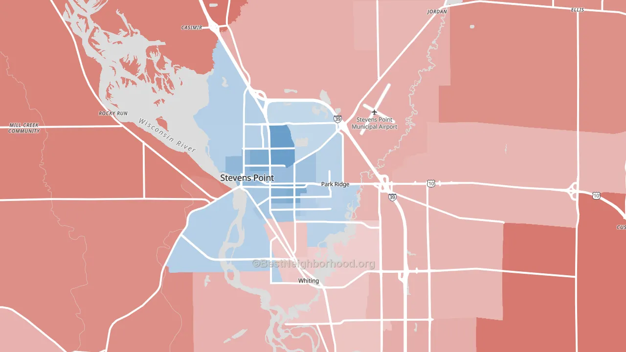 Stevens Point, WI block-group political-lean map