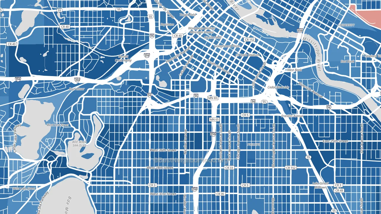 Stevens Square, Minneapolis, MN block-group political-lean map