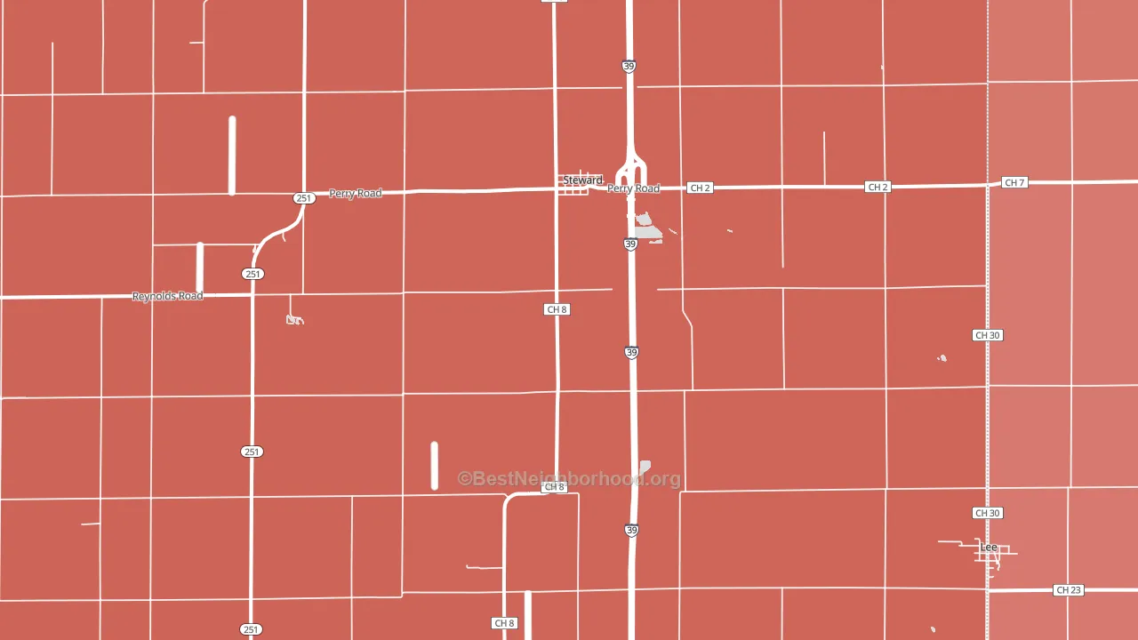 Steward, IL block-group political-lean map