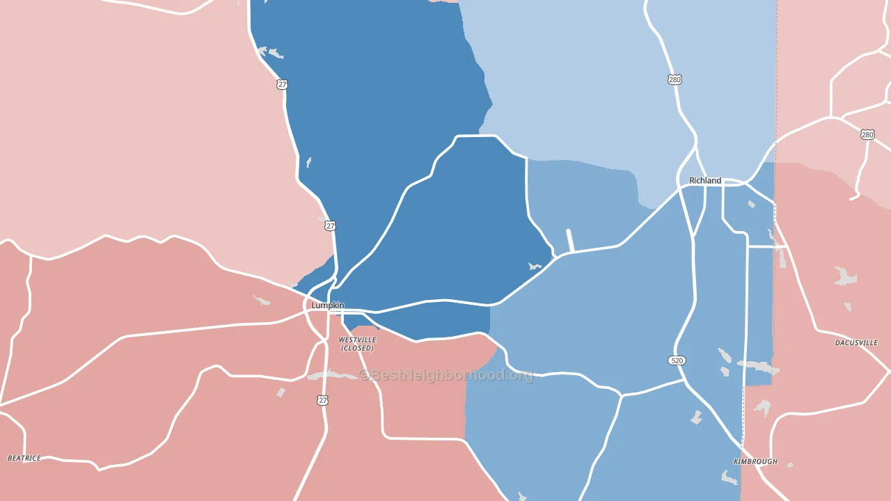 Stewart County, GA block-group political-lean map