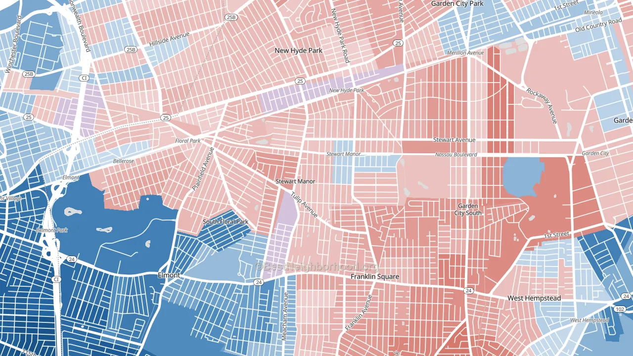 Stewart Manor, NY block-group political-lean map