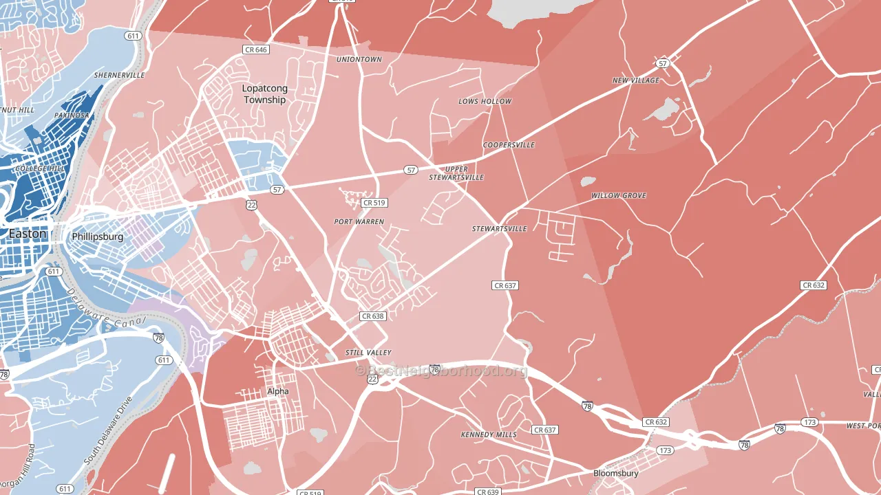 Stewartsville, NJ block-group political-lean map