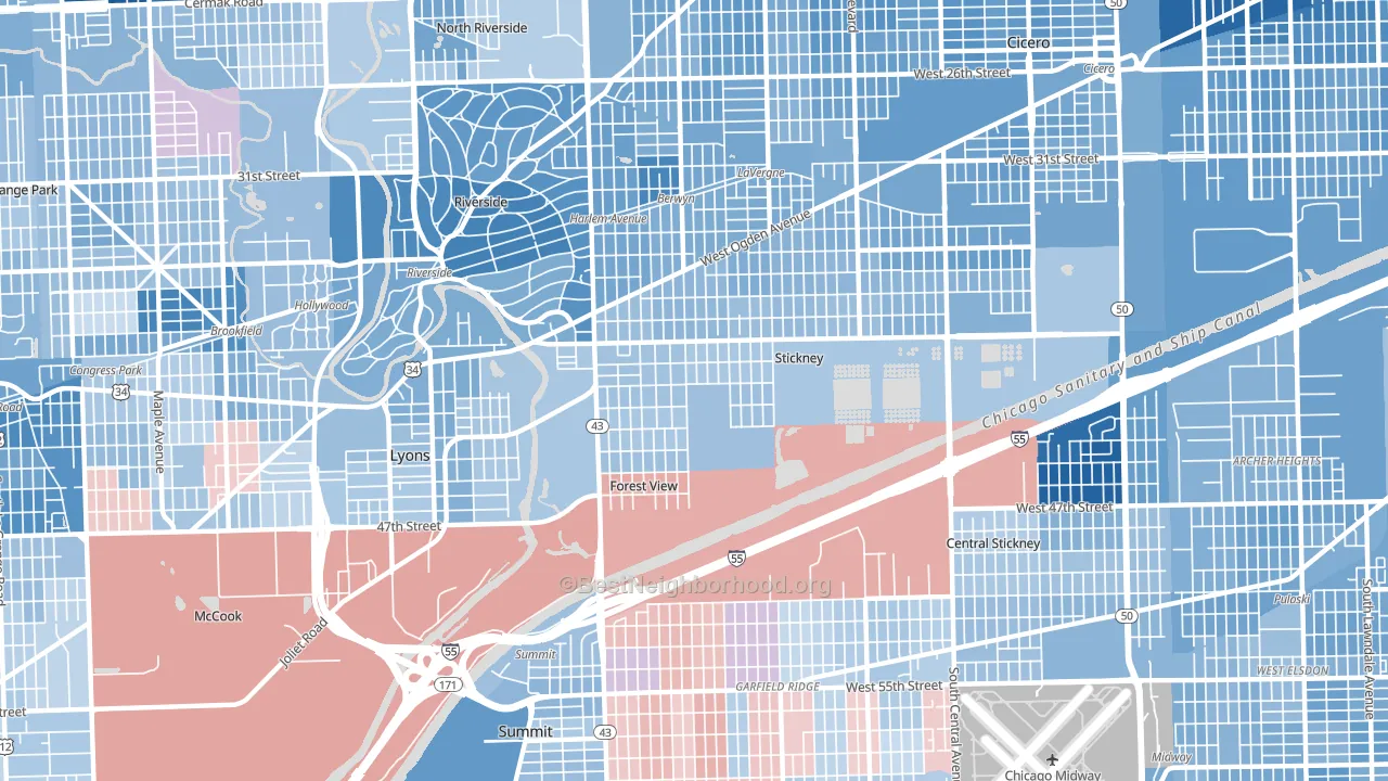 Stickney, IL block-group political-lean map