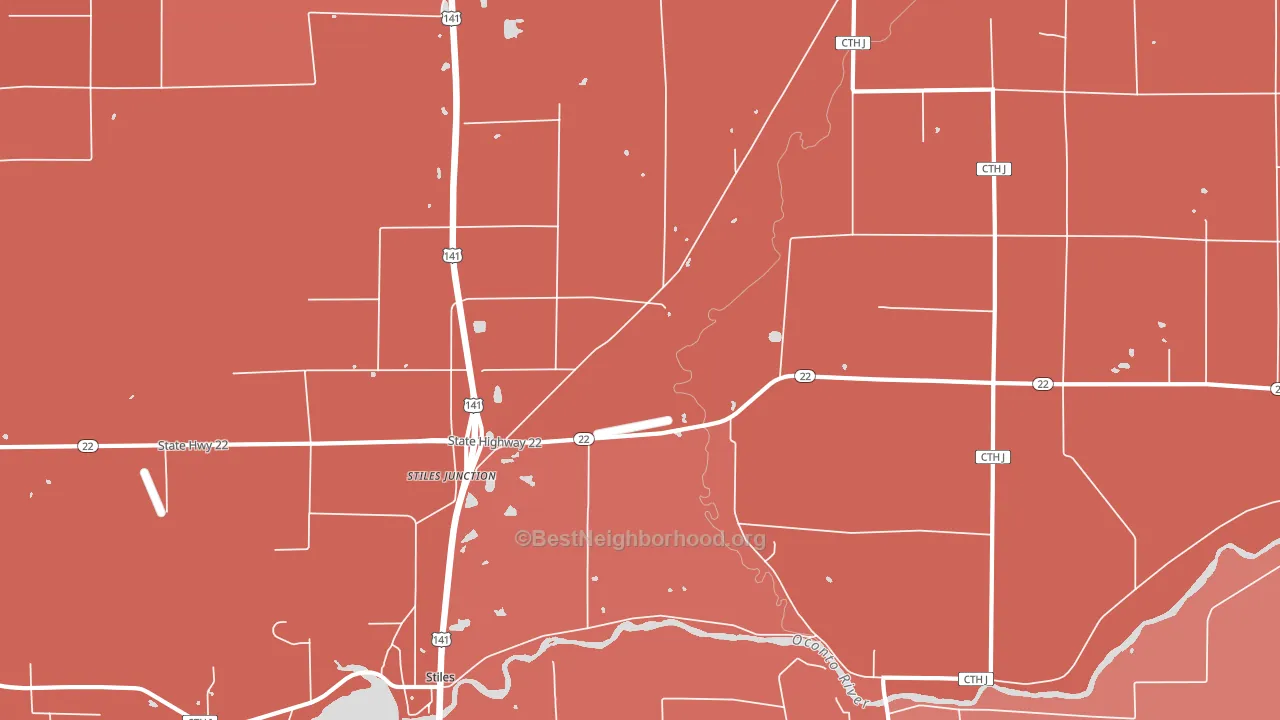 Stiles Junction, WI block-group political-lean map