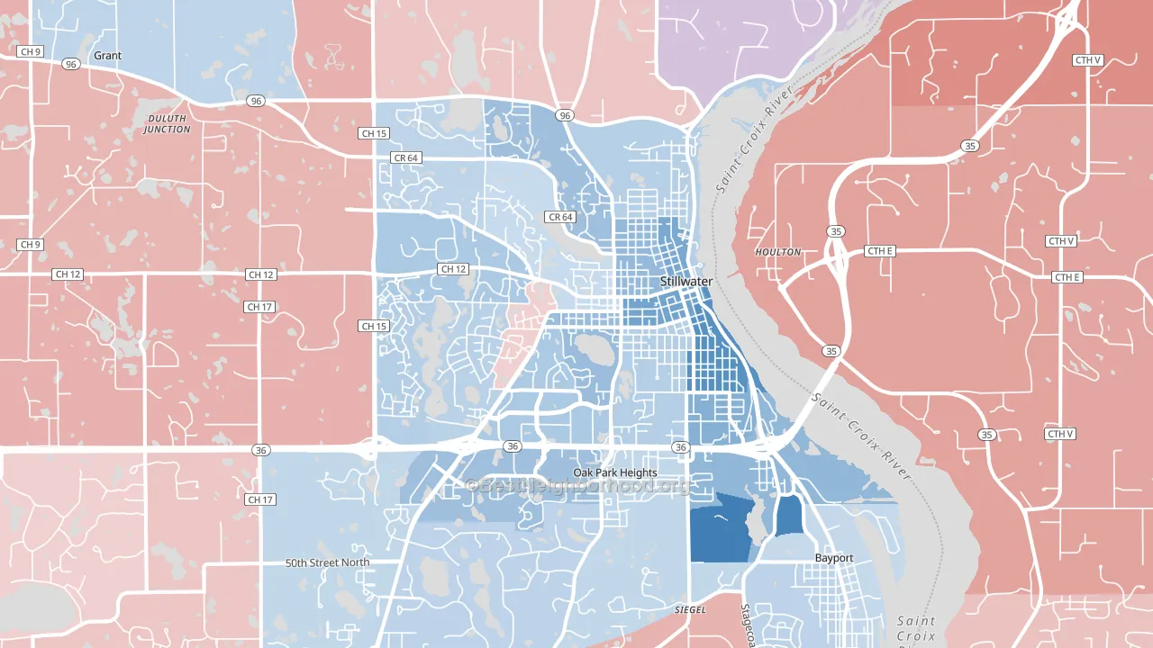 Stillwater, MN block-group political-lean map
