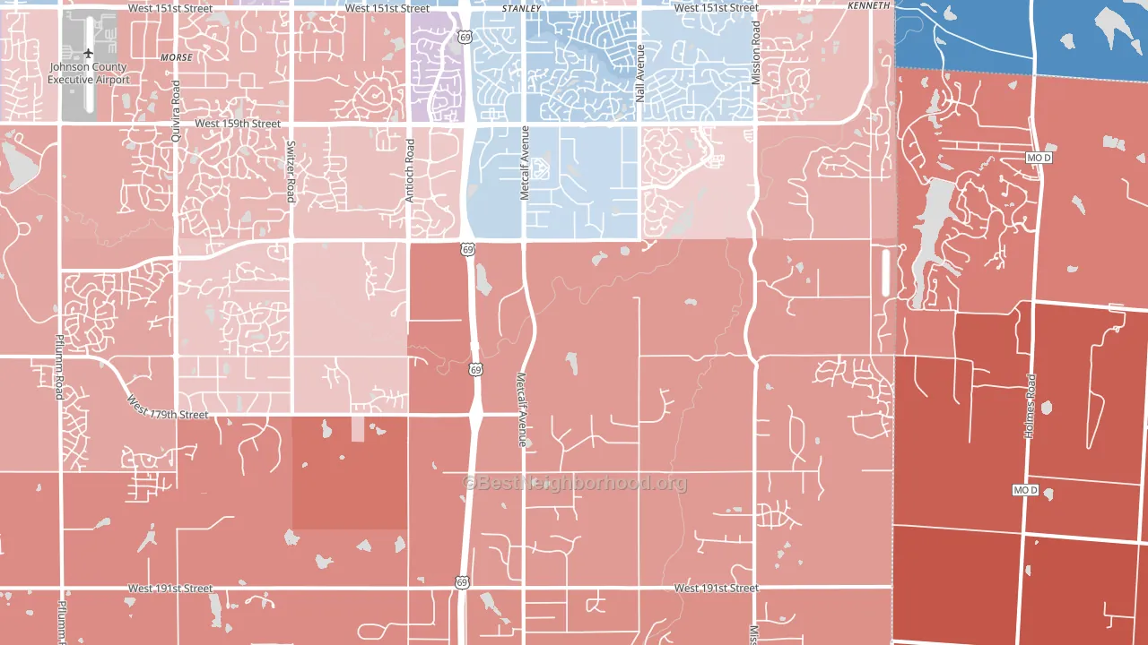 Stilwell, KS block-group political-lean map