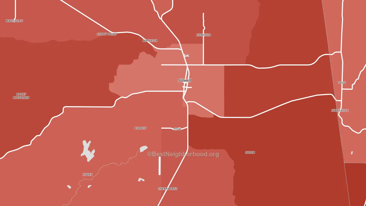 Stilwell, OK block-group political-lean map