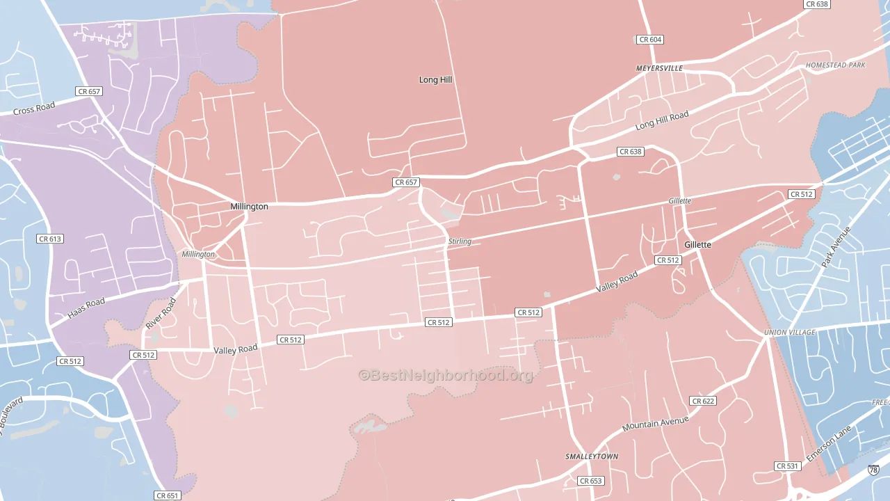 Stirling, NJ block-group political-lean map