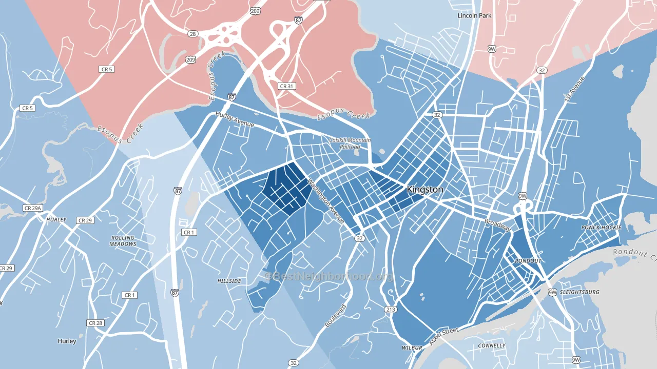 Stockade District, Kingston, NY block-group political-lean map