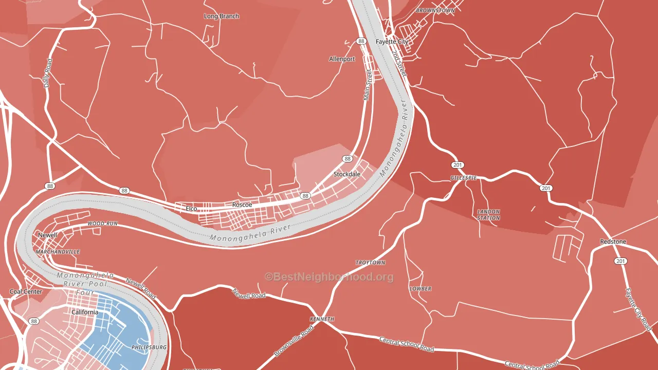 Stockdale, PA block-group political-lean map
